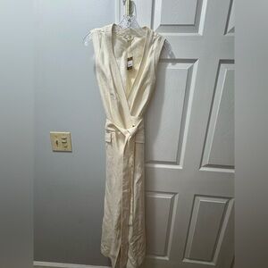 Ann Mashburn Hallie Ivory Linen Hopsack Wrap Dress Size Large